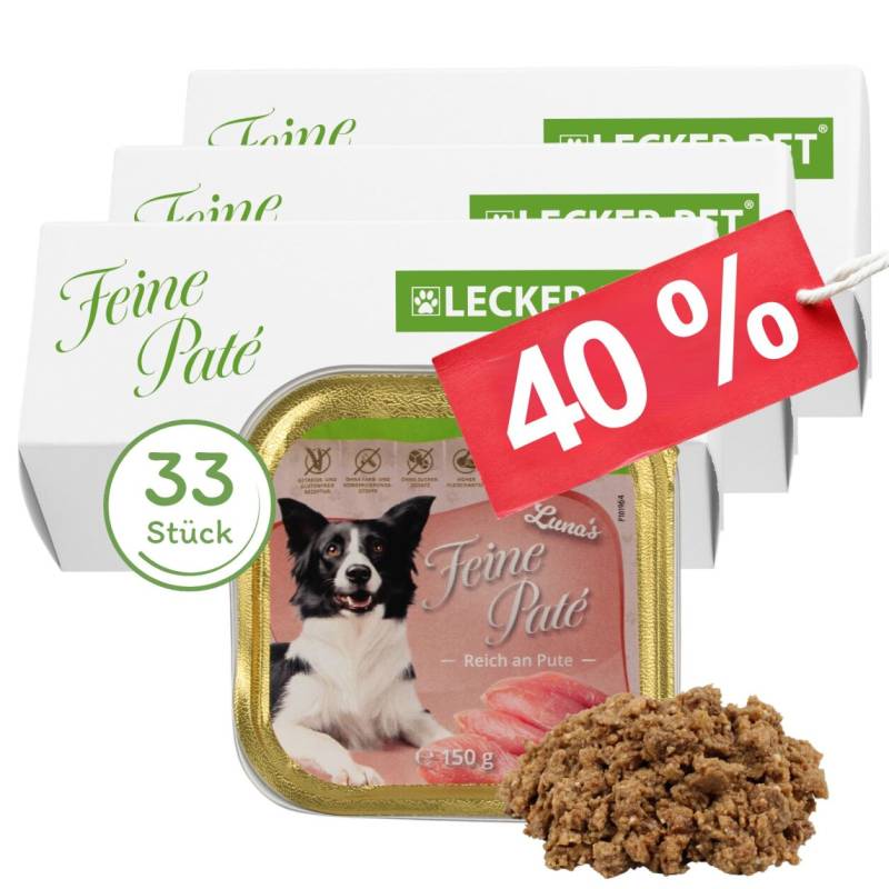 33 x 150 g Lecker.Pet® Luna's Feine Paté Reich an Pute Hundefutter Nassfutter Vollnahrung von Lecker.Pet