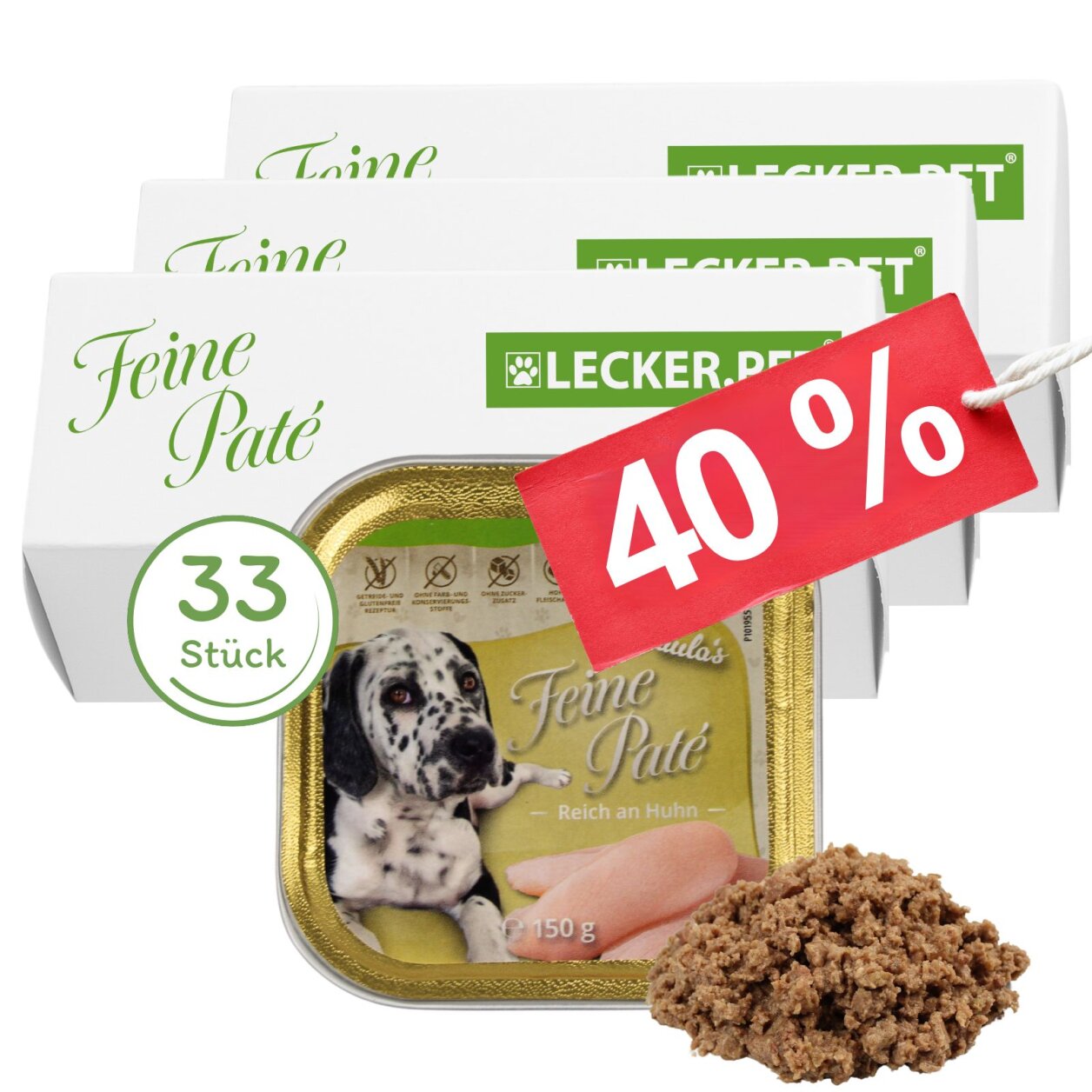 33 x 150 g Lecker.Pet® Paula's Feine Paté Reich an Huhn Hundefutter Nassfutter Vollnahrung von Lecker.Pet