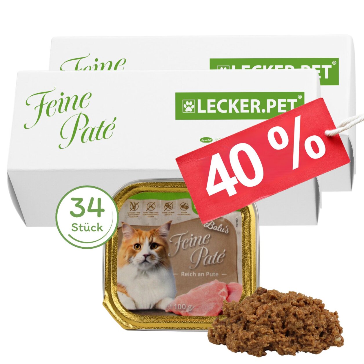 34 x 100 g Lecker.Pet® Balu's Feine Paté Reich an Pute Katzenfutter Nassfutter Vollnahrung von Lecker.Pet