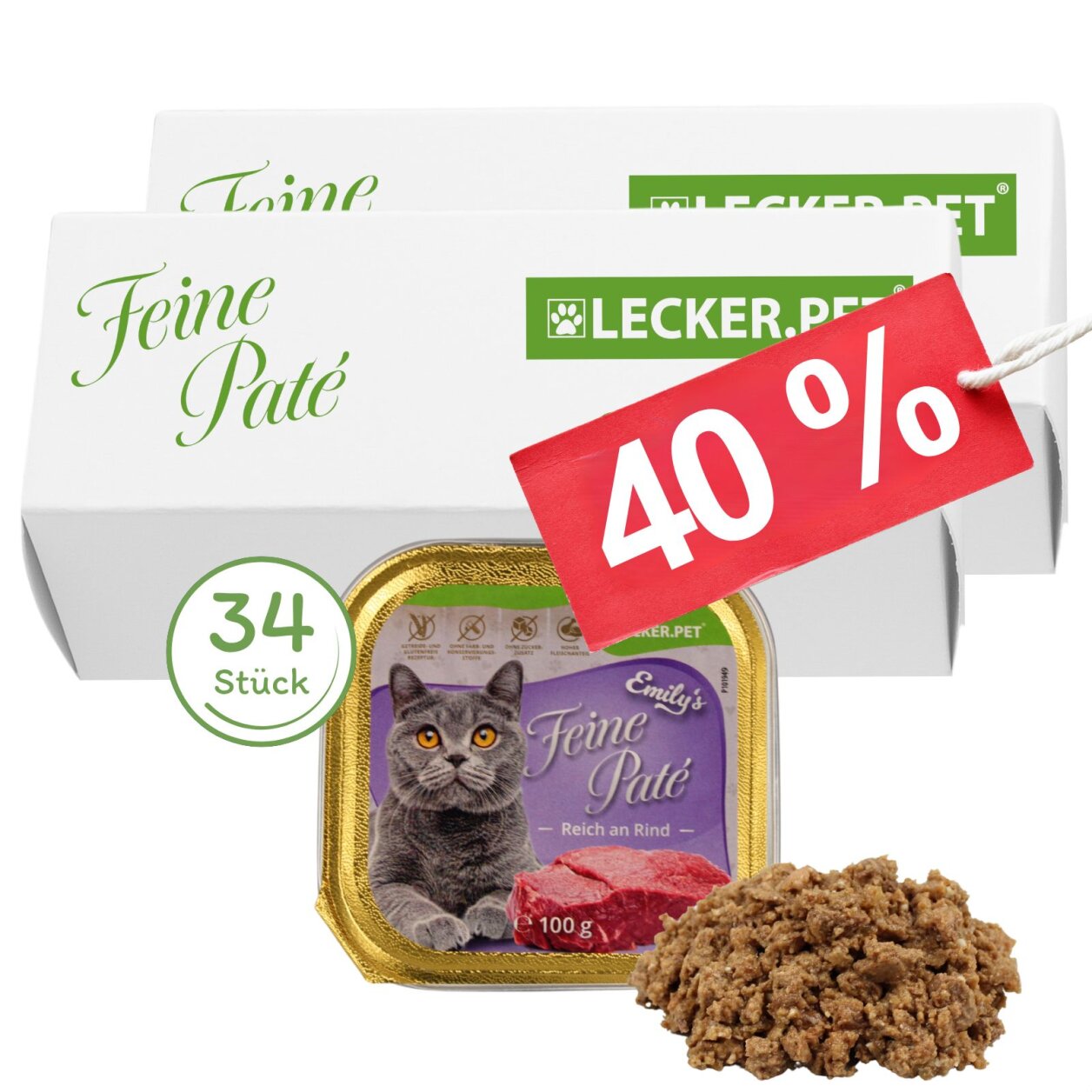 34 x 100 g Lecker.Pet® Emily's Feine Paté Reich an Rind Katzenfutter Nassfutter Vollnahrung von Lecker.Pet