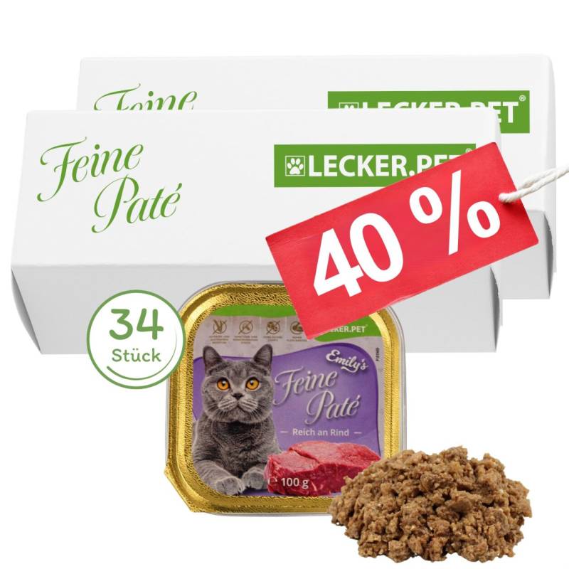 34 x 100 g Lecker.Pet® Emily's Feine Paté Reich an Rind Katzenfutter Nassfutter Vollnahrung von Lecker.Pet