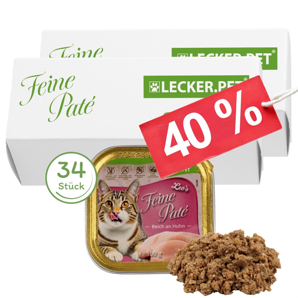 34 x 100 g Lecker.Pet® Leo's Feine Paté Reich an Huhn Katzenfutter Nassfutter Vollnahrung von Lecker.Pet