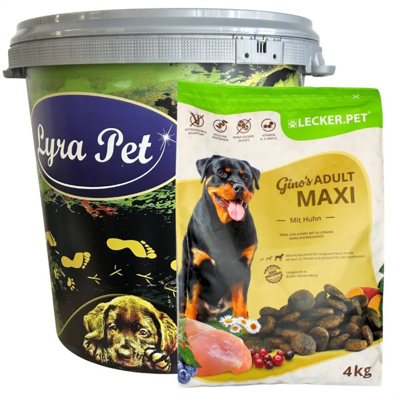4 kg Lecker.Pet® Gino's Adult Maxi mit Huhn Hundefutter Trockenfutter Vollnahrung in 30 L Tonne von Lecker.Pet