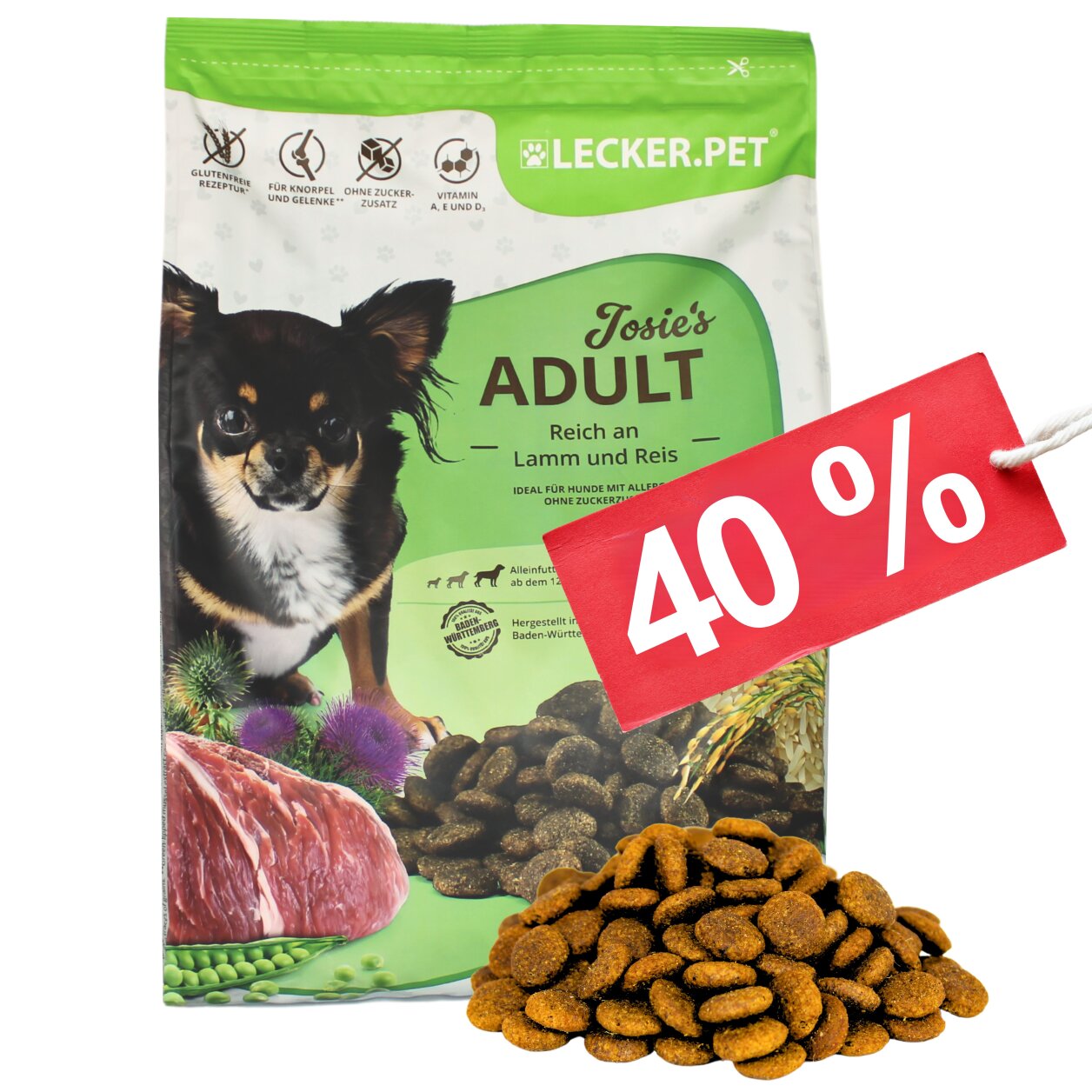 4 kg Lecker.Pet® Josie's Adult Lamm & Reis Hundefutter Trockenfutter Vollnahrung MHD 3/2026 von Lecker.Pet