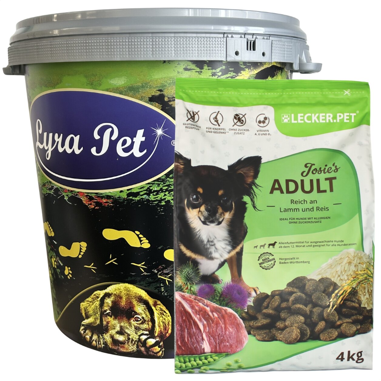 4 kg Lecker.Pet® Josie's Adult Lamm & Reis Hundefutter Trockenfutter Vollnahrung in 30 L Tonne von Lecker.Pet