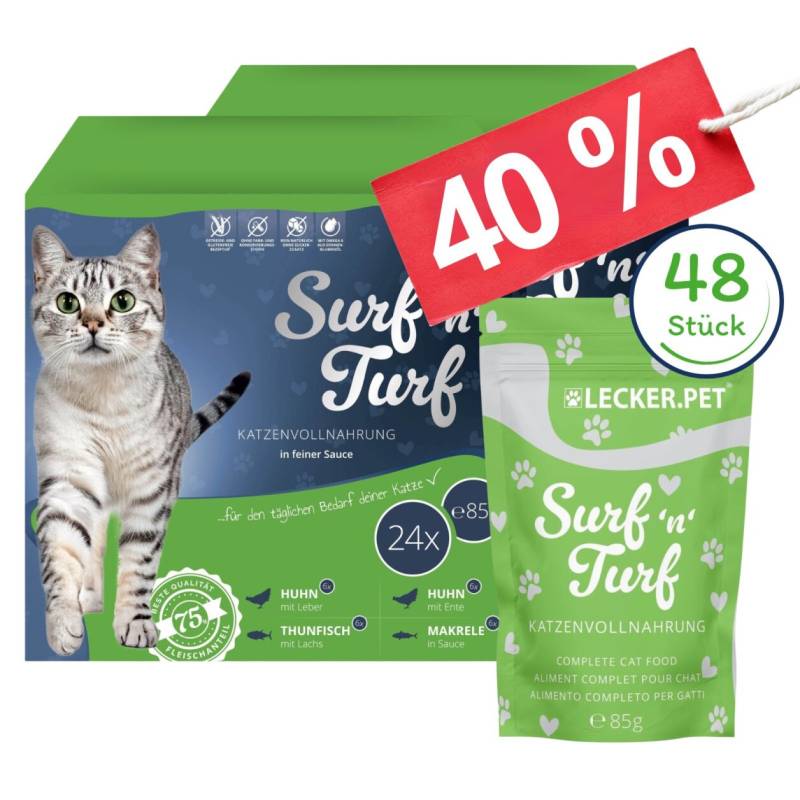 48 x 85 g Lecker.Pet® Surf'n'Turf Pouches Katzenfutter in feiner Sauce Nassfutter - 4 Sorten Multipack MHD 11/2026 von Lecker.Pet