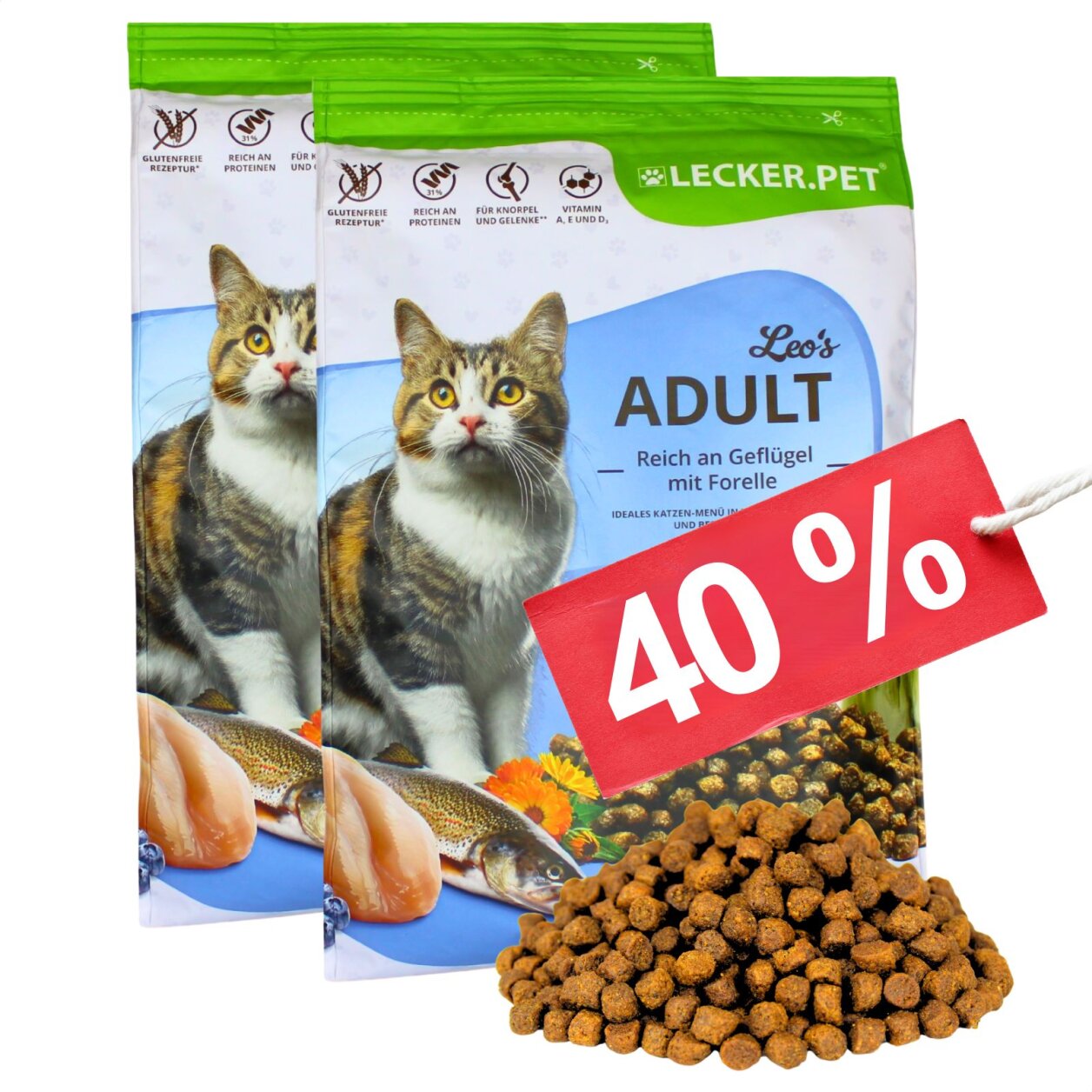 5 kg Lecker.Pet® Leo's Adult Geflügel & Forelle Katzenfutter Trockenfutter Vollnahrung MHD 4/2026 von Lecker.Pet