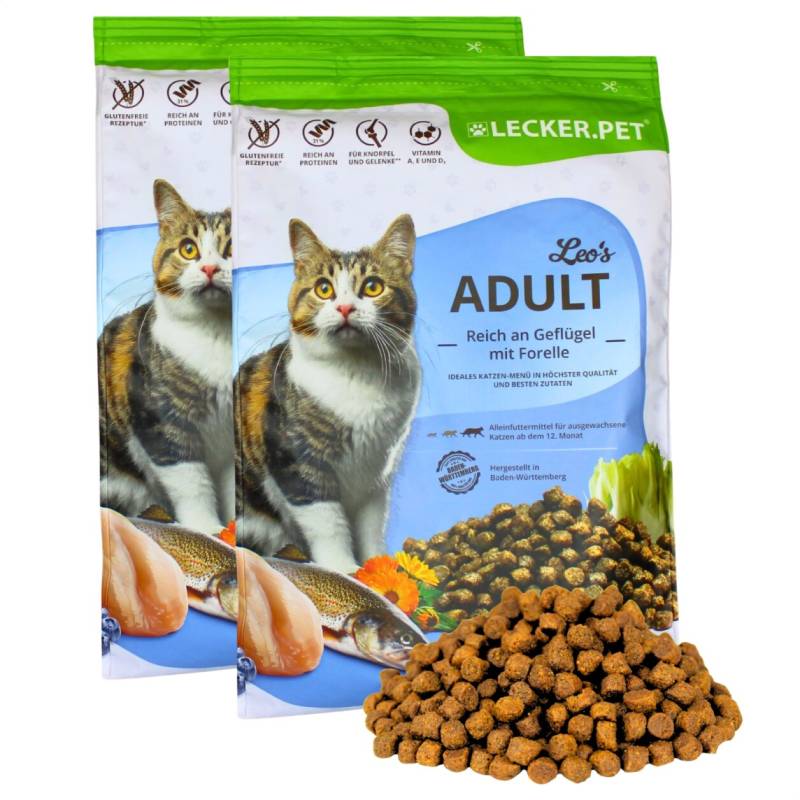5 kg Lecker.Pet® Leo's Adult Geflügel & Forelle Katzenfutter Trockenfutter Vollnahrung von Lecker.Pet