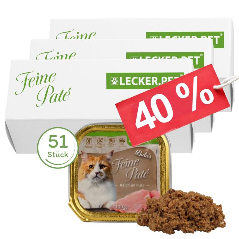 51 x 100 g Lecker.Pet® Balu's Feine Paté Reich an Pute Katzenfutter Nassfutter Vollnahrung von Lecker.Pet