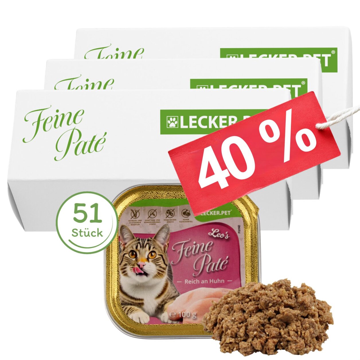 51 x 100 g Lecker.Pet® Leo's Feine Paté Reich an Huhn Katzenfutter Nassfutter Vollnahrung von Lecker.Pet