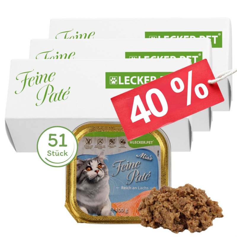 51 x 100 g Lecker.Pet® Mia's Feine Paté Reich an Lachs Katzenfutter Nassfutter Vollnahrung von Lecker.Pet