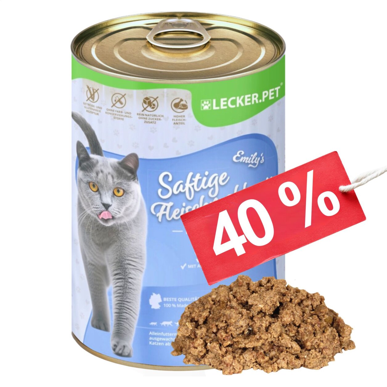 6 x 400 g Lecker.Pet® Emily's Saftige Fleischmahlzeit mit Rind, Geflügel & Fisch Katzenfutter Nassfutter MHD 10/2026 von Lecker.Pet