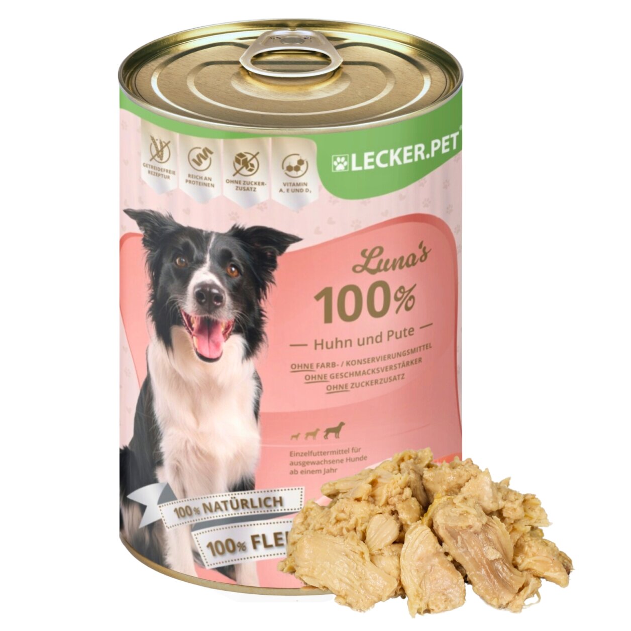 6 x 400 g Lecker.Pet® Luna's 100 % Huhn und Pute Hundefutter Nassfutter von Lecker.Pet