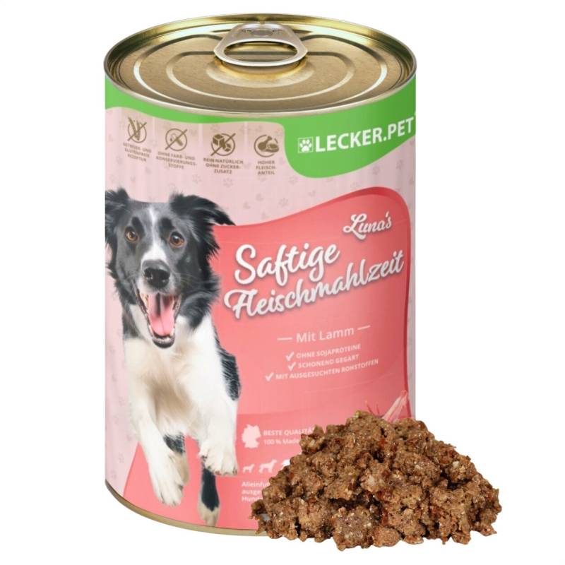 6 x 400 g Lecker.Pet® Luna's Saftige Fleischmahlzeit mit Lamm Hundefutter Nassfutter MHD 10/2026 B-Ware von Lecker.Pet