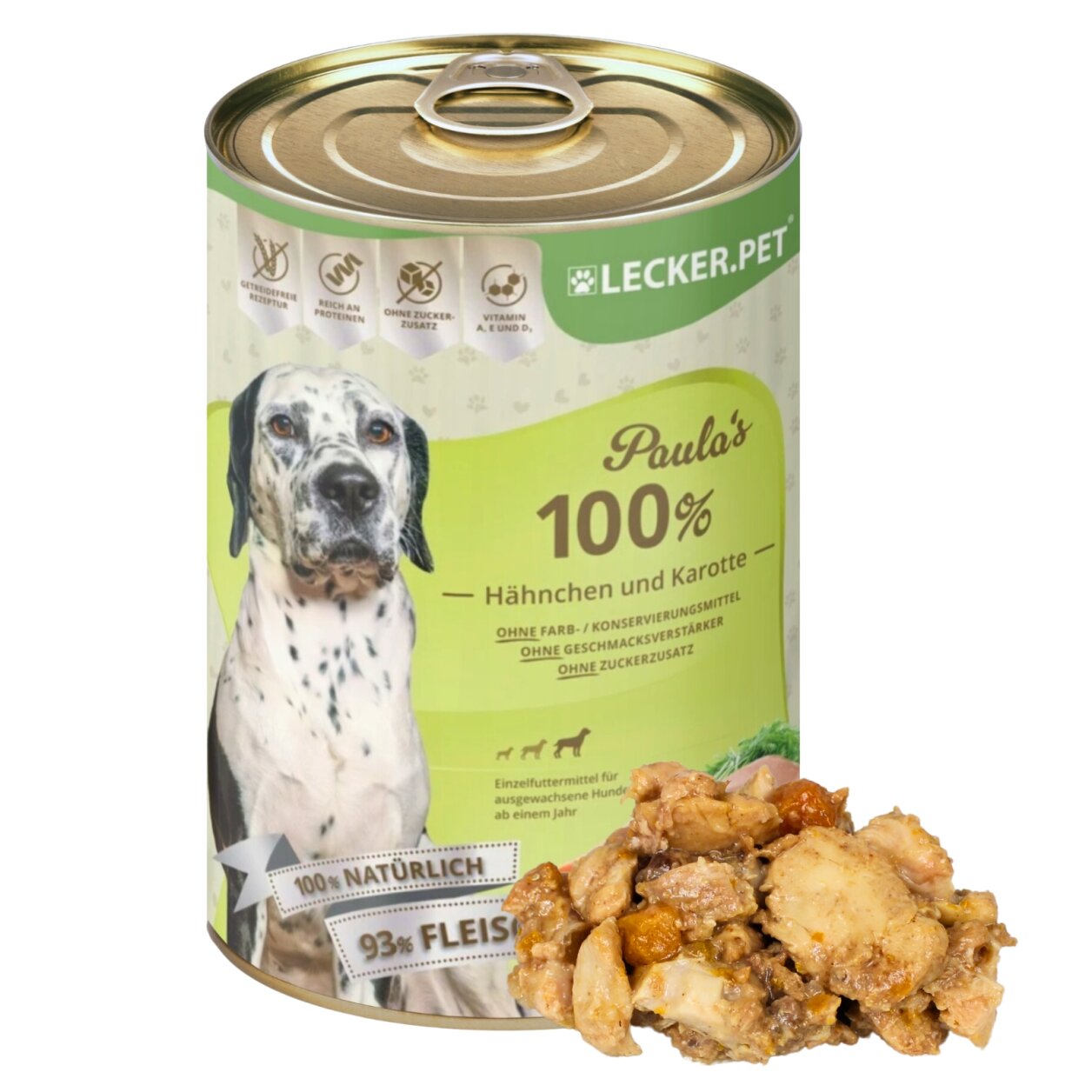 6 x 400 g Lecker.Pet® Paula's 100 % Hähnchen und Karotte Hundefutter Nassfutter von Lecker.Pet