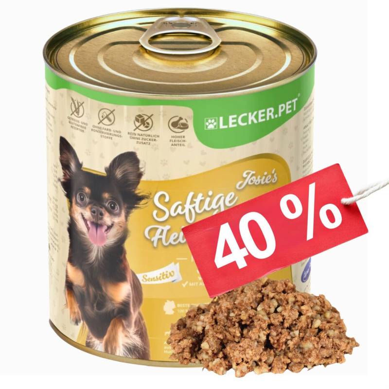6 x 800 g Lecker.Pet® Josie's Saftige Fleischmahlzeit Sensitiv mit Pute & Reis Hundefutter Nassfutter MHD 10/2026 von Lecker.Pet