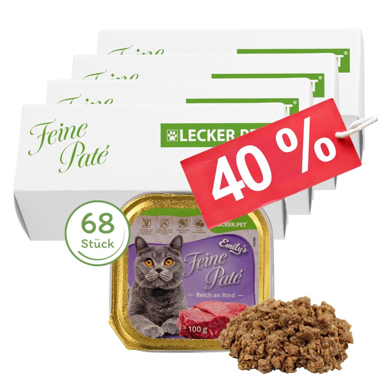 68 x 100 g Lecker.Pet® Emily's Feine Paté Reich an Rind Katzenfutter Nassfutter Vollnahrung von Lecker.Pet