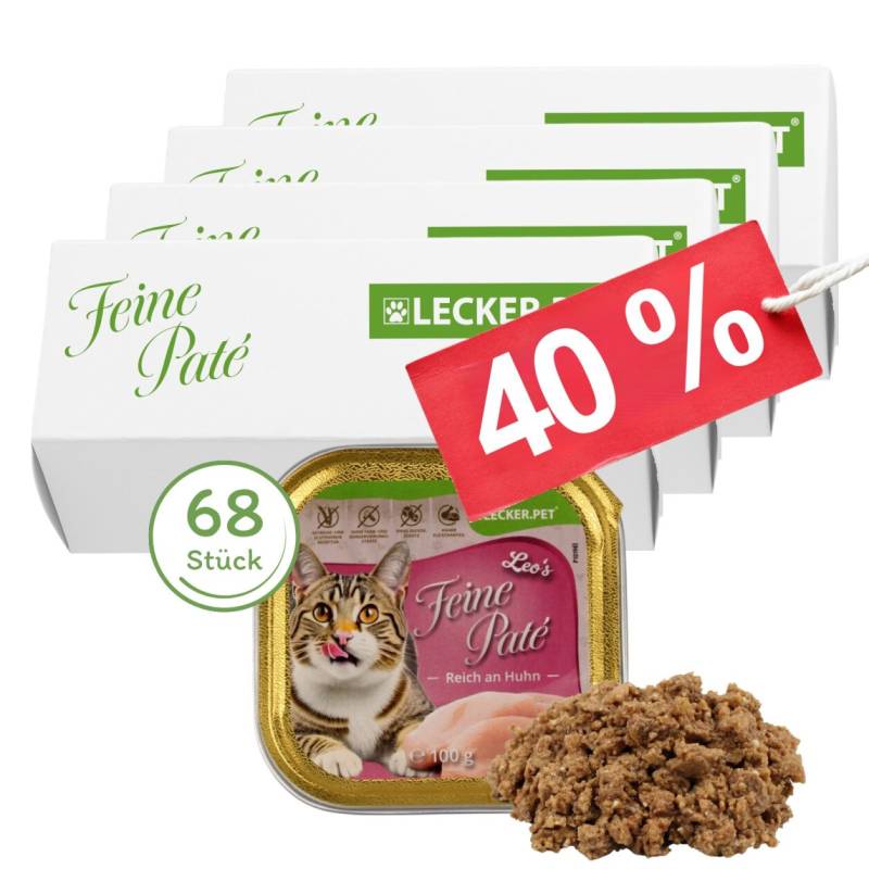 68 x 100 g Lecker.Pet® Leo's Feine Paté Reich an Huhn Katzenfutter Nassfutter Vollnahrung von Lecker.Pet
