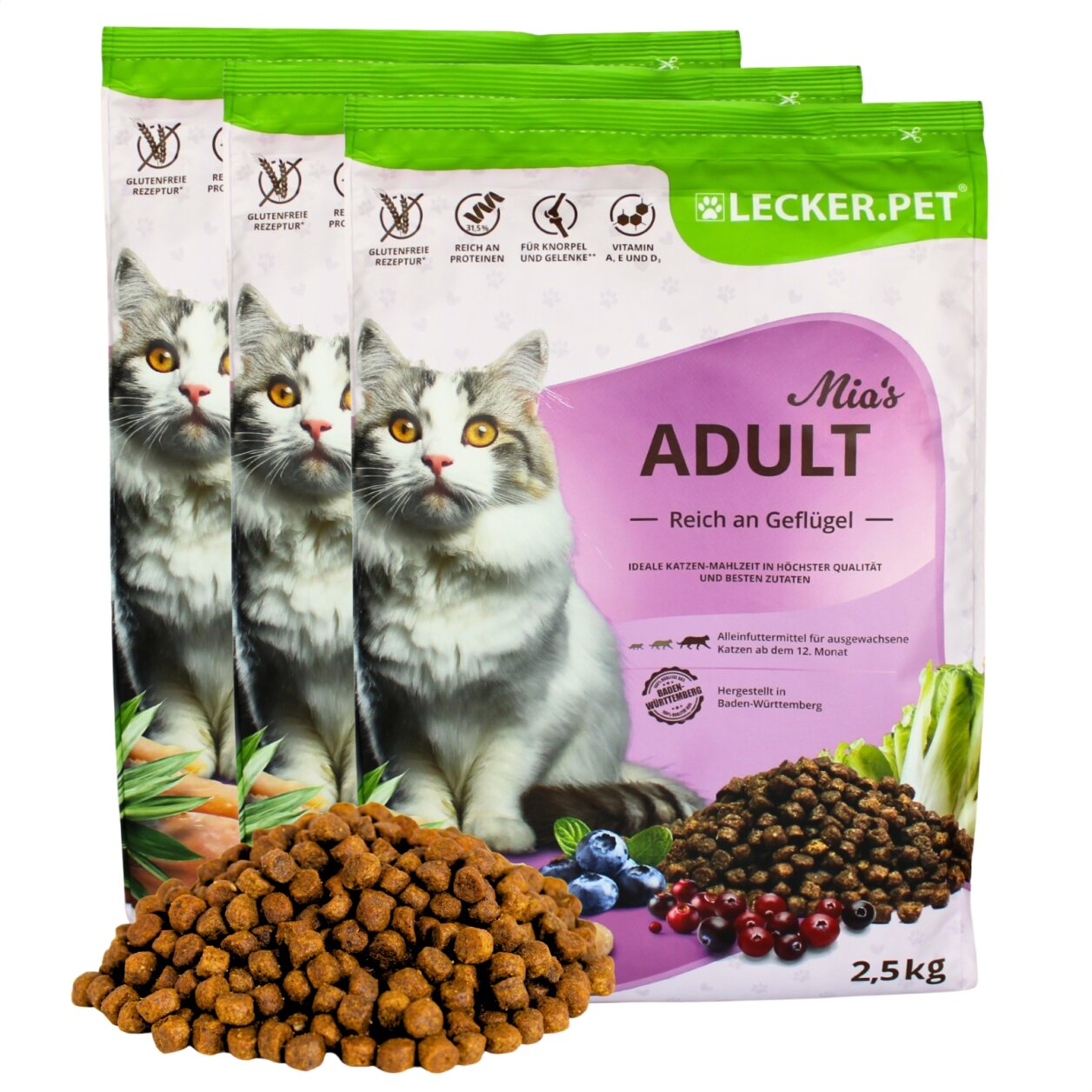 7,5 kg Lecker.Pet® Mia's Adult Herzhaftes Geflügel Katzenfutter Trockenfutter Vollnahrung von Lecker.Pet