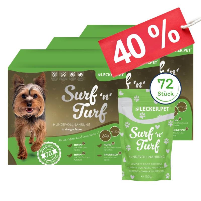 72 x 150 g Lecker.Pet® Surf'n'Turf Pouches Hundefutter Nassfutter - 4 Sorten Multipack MHD 11/2026 von Lecker.Pet