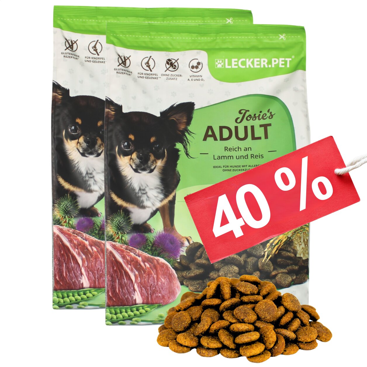 8 kg Lecker.Pet® Josie's Adult Lamm & Reis Hundefutter Trockenfutter Vollnahrung MHD 3/2026 von Lecker.Pet