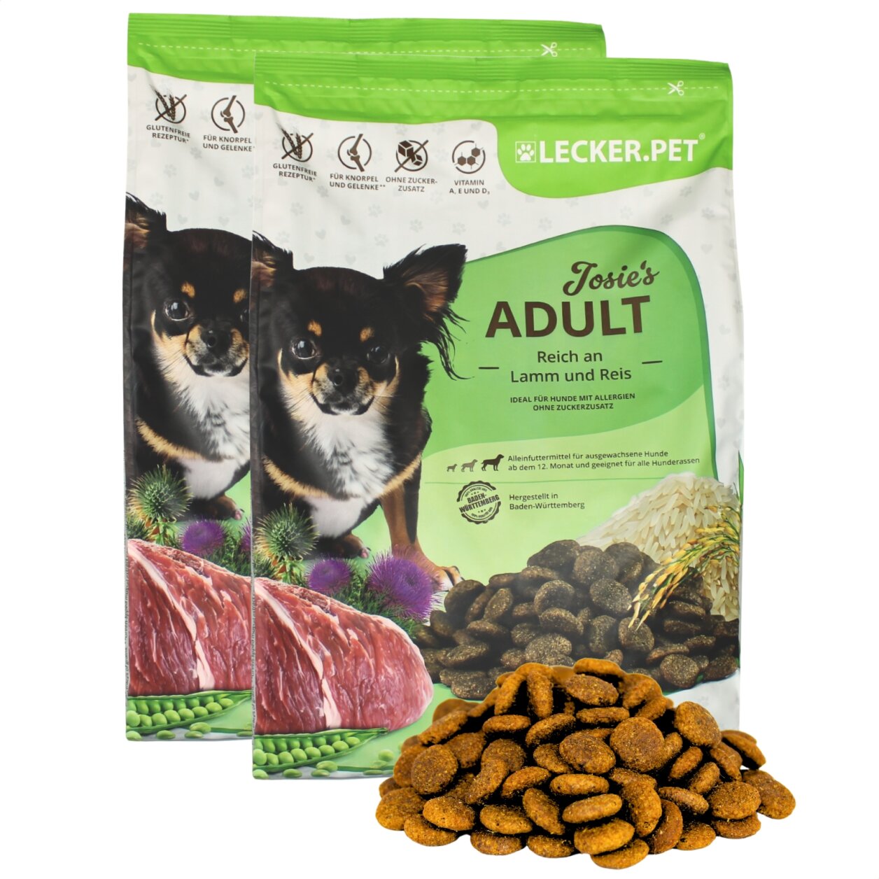 8 kg Lecker.Pet® Josie's Adult Lamm & Reis Hundefutter Trockenfutter Vollnahrung von Lecker.Pet