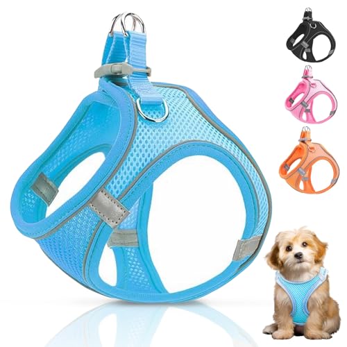 Ledeak Hundegeschirr Kleine Hunde, Reflektierendes Anti Zug Hundegeschirr, Verstellbares Geschirr Hund Katze, Atmungsakti Brustgeschirre für Hunde, Sicherheitsgeschirr Hund (Himmelblau, M) von Ledeak