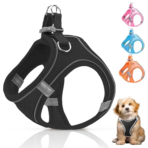 Ledeak Hundegeschirr Kleine Hunde, Reflektierendes Anti Zug Hundegeschirr, Verstellbares Geschirr Hund Katze, Atmungsakti Brustgeschirre für Hunde, Sicherheitsgeschirr Hund (Obsidianschwarz, L) von Ledeak