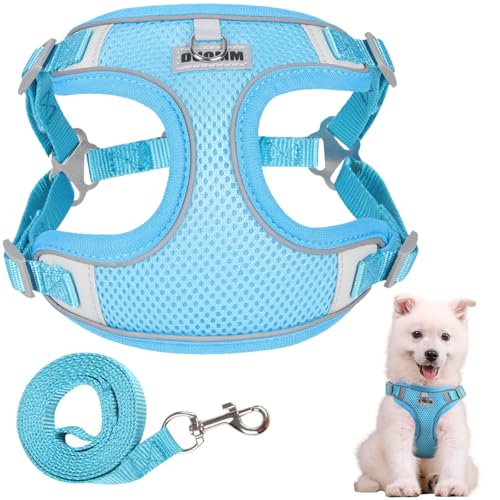 Ledeak Hundegeschirr Mittelgroße Hunde, Reflektierende Geschirr Hund, Verstellbare Anti Zug Hundegeschirr, Brustgeschirre für Hunde, Mesh Hundegeschirre für Kleine Mittlere Grosse Hunde (Blau, M) von Ledeak