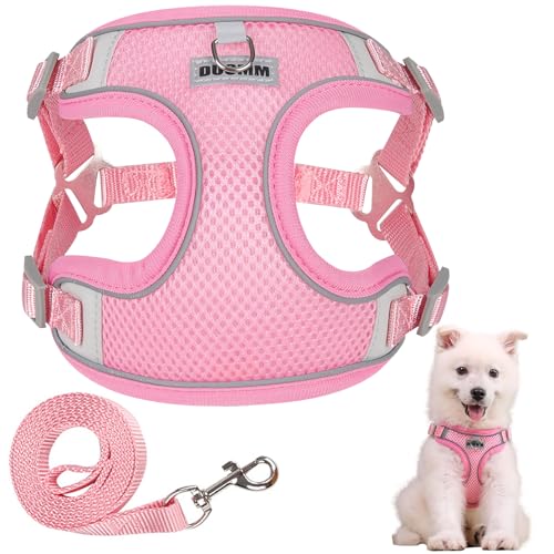 Ledeak Hundegeschirr Mittelgroße Hunde, Reflektierende Geschirr Hund, Verstellbare Anti Zug Hundegeschirr, Brustgeschirre für Hunde, Mesh Hundegeschirre für Kleine Mittlere Grosse Hunde (Rosa, S) von Ledeak