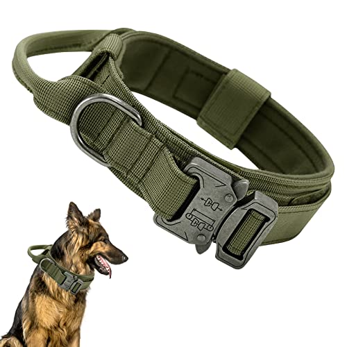 Ledeak Taktisches Hundehalsband, Verstellbares Militär-Hundehalsband mit Kommandogriff, Training Metallschnalle Nylon Verstellbar Hundehalsband für Hunde Training Freizeit Outdoor (L, Armeegrün) von Ledeak