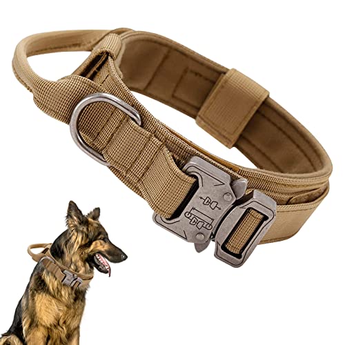 Ledeak Taktisches Hundehalsband, Verstellbares Militär-Hundehalsband mit Kommandogriff, Training Metallschnalle Nylon Verstellbar Hundehalsband für Hunde Training Freizeit Outdoor (L, Braun) von Ledeak