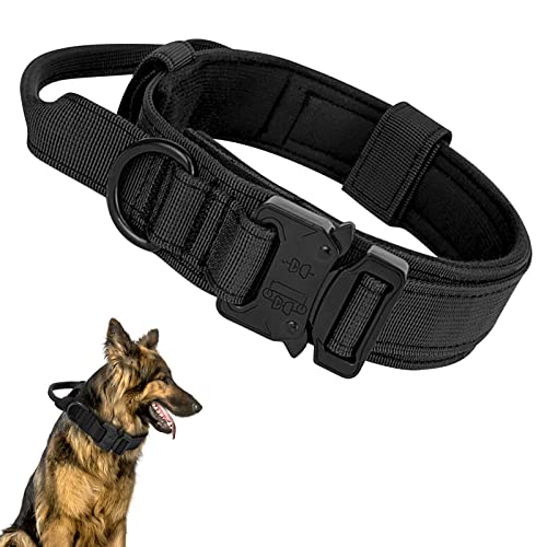 Ledeak Taktisches Hundehalsband, Verstellbares Militär-Hundehalsband mit Kommandogriff, Training Metallschnalle Nylon Verstellbar Hundehalsband für Hunde Training Freizeit Outdoor (L, Schwarz) von Ledeak