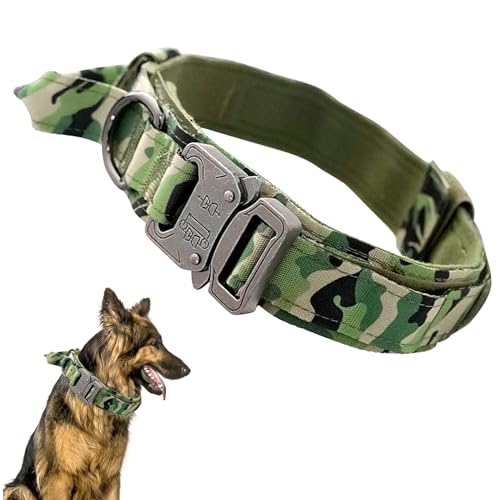 Ledeak Taktisches Hundehalsband, Verstellbares Militär-Hundehalsband mit Kommandogriff, Training Metallschnalle Nylon Verstellbar Hundehalsband für Hunde Training Freizeit Outdoor (L, Tarngrün) von Ledeak