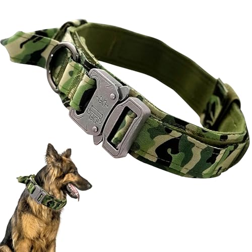 Ledeak Taktisches Hundehalsband, Verstellbares Militär-Hundehalsband mit Kommandogriff, Training Metallschnalle Nylon Verstellbar Hundehalsband für Hunde Training Freizeit Outdoor (L, Tarngrün) von Ledeak