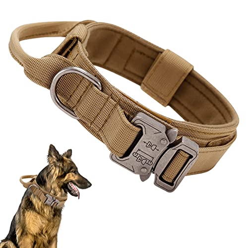 Ledeak Taktisches Hundehalsband, Verstellbares Militär-Hundehalsband mit Kommandogriff, Training Metallschnalle Nylon Verstellbar Hundehalsband für Hunde Training Freizeit Outdoor (XL, Braun) von Ledeak