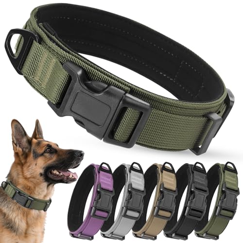 Ledeak Taktisches Hundehalsband, Verstellbares Polypropylen Nylon Hunde Halsband mit Sicherheitsschnalle, Gepolstert Weich Hundehalsbander, Tactical Dog Collar für Mittlere Große Hunde (Grün, XL) von Ledeak