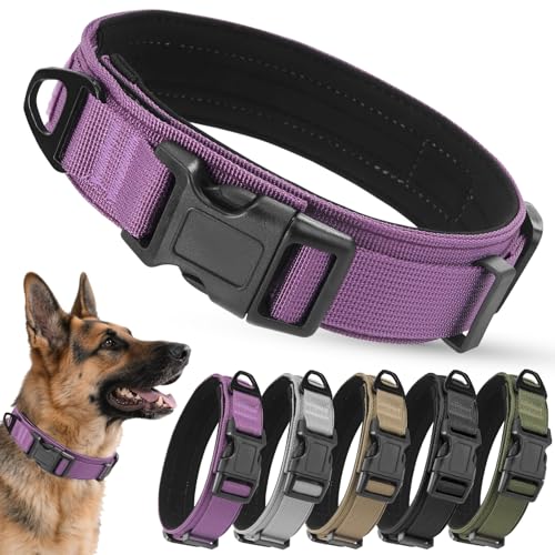 Ledeak Taktisches Hundehalsband, Verstellbares Polypropylen Nylon Hunde Halsband mit Sicherheitsschnalle, Gepolstert Weich Hundehalsbander, Tactical Dog Collar für Mittlere Große Hunde (Violett, L) von Ledeak