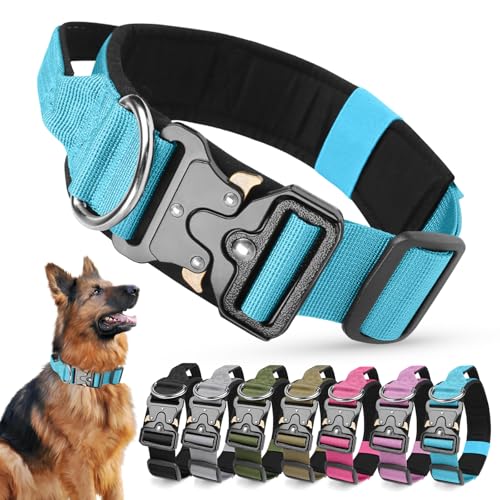 Ledeak Taktisches Hundehalsband mit Griff, Verstellbares Anti Zieh Breites Hunde Halsband Gepolstert, Dog Collar mit Metallschnalle erziehungshalsband für Hunde (Blue, L) von Ledeak
