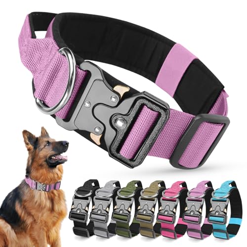 Ledeak Taktisches Hundehalsband mit Griff, Verstellbares Anti Zieh Breites Hunde Halsband Gepolstert, Dog Collar mit Metallschnalle erziehungshalsband für Hunde (Purple, M) von Ledeak