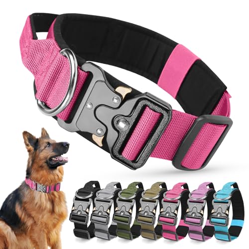Ledeak Taktisches Hundehalsband mit Griff, Verstellbares Anti Zieh Breites Hunde Halsband Gepolstert, Dog Collar mit Metallschnalle erziehungshalsband für Hunde (Rose Red, M) von Ledeak