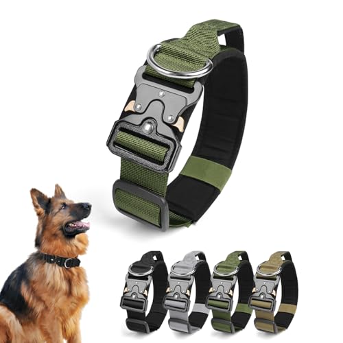 Ledeak Taktisches Hundehalsband mit Griff, Verstellbares Anti Zieh Breites Hunde Halsband Gepolstert, Dog Collar mit Metallschnalle erziehungshalsband für Mittlere Große Hunde (Armeegrün, L) von Ledeak