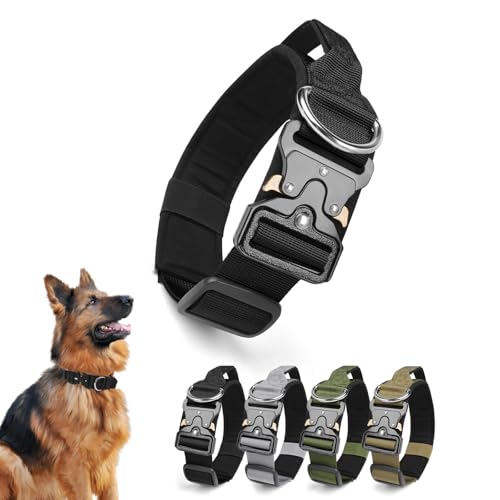 Ledeak Taktisches Hundehalsband mit Griff, Verstellbares Anti Zieh Breites Hunde Halsband Gepolstert, Dog Collar mit Metallschnalle erziehungshalsband für Mittlere Große Hunde (Schwarz, M) von Ledeak