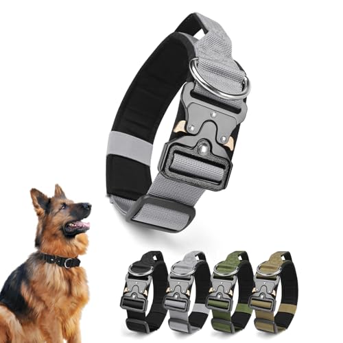 Ledeak Taktisches Hundehalsband mit Griff, Verstellbares Anti Zieh Breites Hunde Halsband Gepolstert, Dog Collar mit Metallschnalle erziehungshalsband für Mittlere Große Hunde (Silber, L) von Ledeak