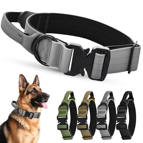 Ledeak Taktisches Hundehalsband mit Griff, Weich Gepolstert Verstellbares Hunde Halsband mit Robustem Adlerverschluss aus Metall, Polypropylen Tactical Dog Collar für Mittlere Große Hunde (Grau, M) von Ledeak