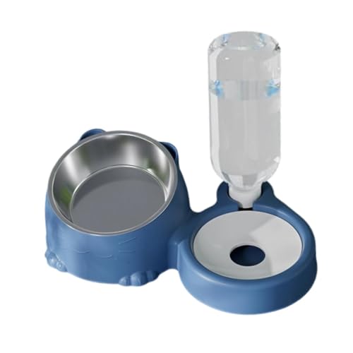 LeeQinersw Katzennapf Doppel Futternapf Wasserspender Futterspender mit Abnehmbarer Edelstahlschale Transparentem Wasserbehälter Und Ergonomischem Standfuß für H, Blau von LeeQinersw