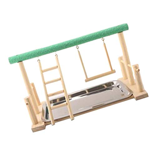 Leeadwaey Papageien Vogel Spielplatz Holz Sitzstange Gym Ständer mit Edelstahl Tablett B von Leeadwaey