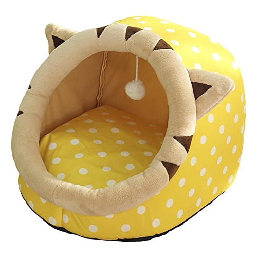 Niedliches Höhlenbett für Hunde, warm, mit Ball, keine Verformung, für Kätzchen, Kaninchen, Welpen, 35 x 35 x 31 cm, Gelb Niedliches Höhlenbett für Hunde, warm, mit Ball, keine Verformung, für Kätzchen, Kaninchen, Welpen, 35 x 35 x 31 cm, Gelb von Leeadwaey