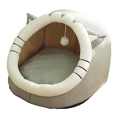 Niedliches Höhlenbett für Hunde, warm, mit Ball, keine Verformung, für Kätzchen, Kaninchen, Welpen, 43 x 40 x 35 cm, Grau von Leeadwaey