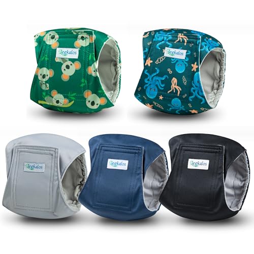 Leekalos Windeln für männliche Hunde, Bauchbänder für männliche Hunde, waschbar, hochabsorbierende Bauchbänder für Hunde, 5 Stück (Oktopusse + einfarbig, Größe M (38,1 - 43,2 cm) von Leekalos